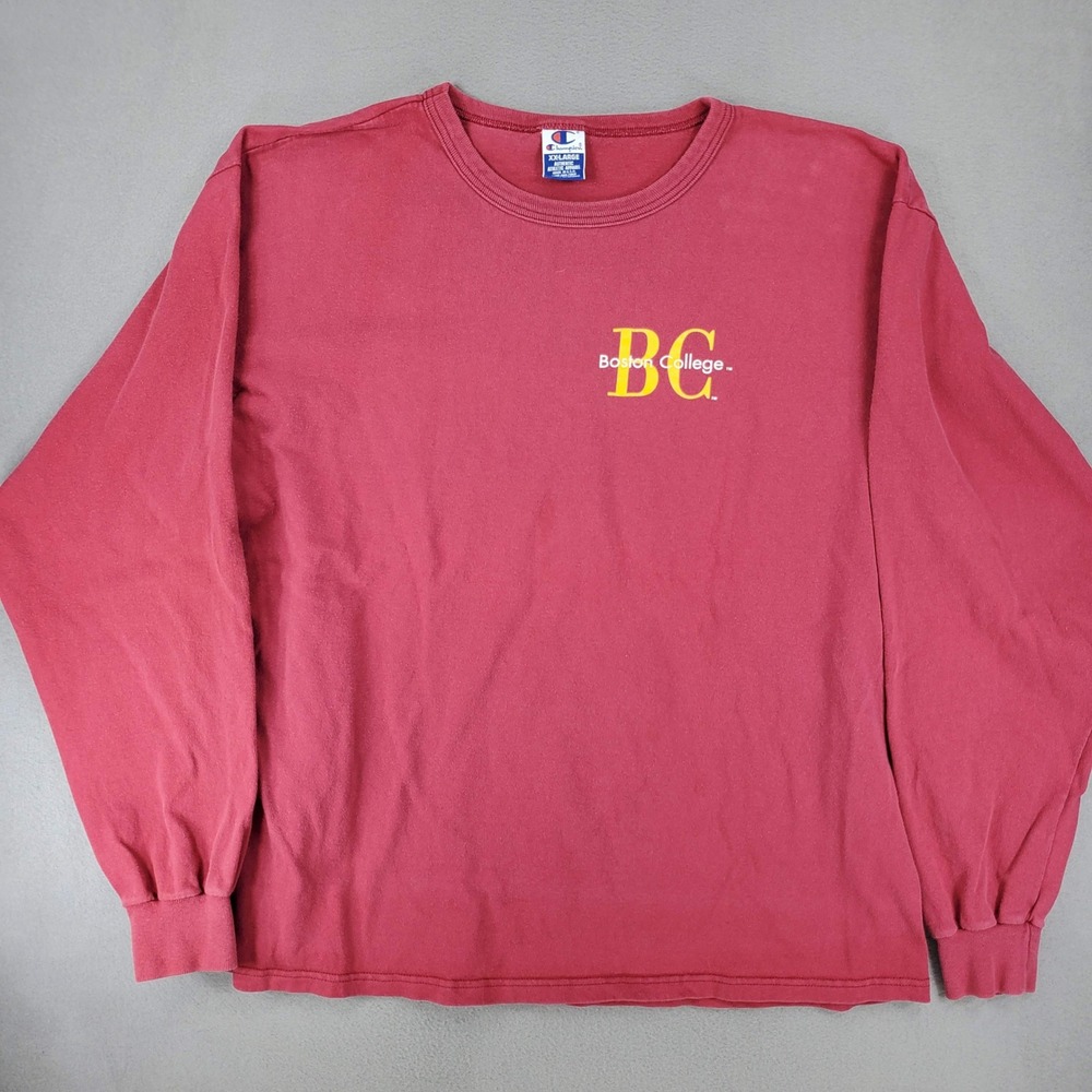 Champion Boston College Long Sleeve Ringer T-Shirt Mens XXL Maroon VTG USA Made